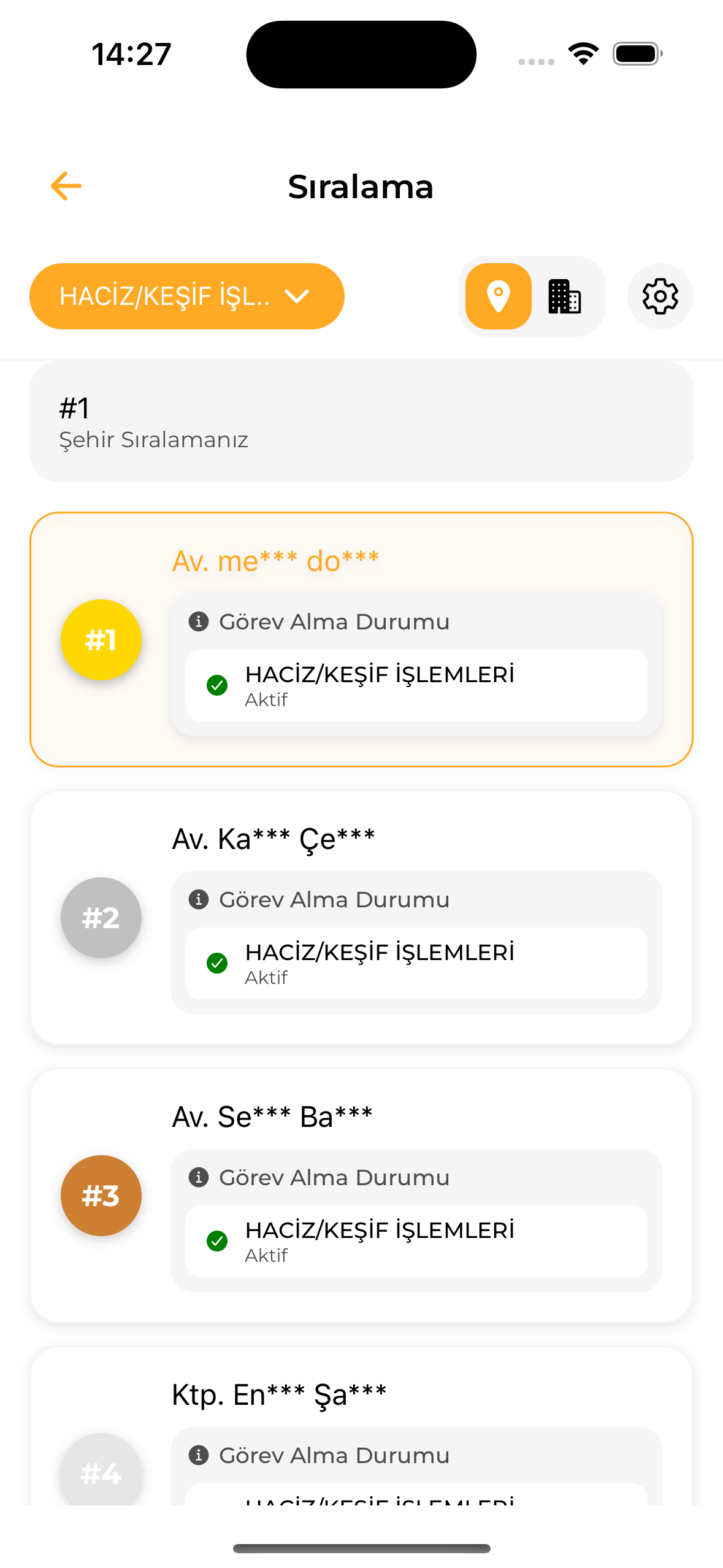 TevkilPro siralama sistemi